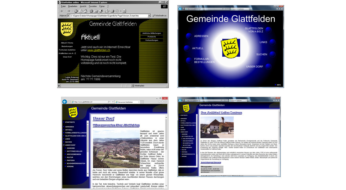 Screenshots der Webseiten für die Gemeinde Glattfelden