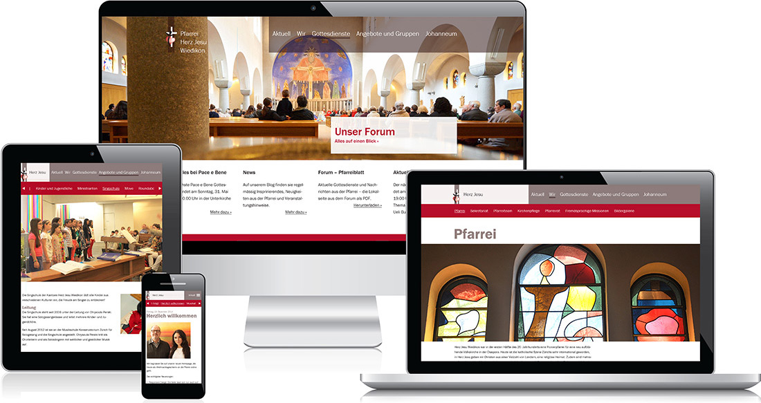 Screenshots von der Webseite der Pfarrei Herz Jesu Wiedikon