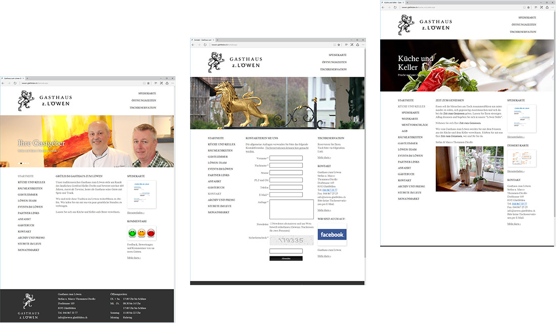 Screenshots der Webseite des Gasthauses z. Löwen