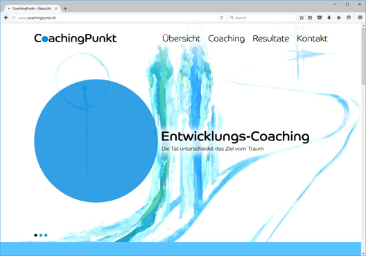 Screenshot des Relaunchs von CoachingPunkt: Responsive Webseite mit Parallax-Bildern und den Bildern als grosse Punkte.
