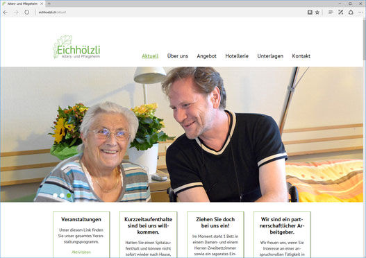 Screenshot der neuen Webseite für das Altersheim Eichhölzli Glattfelden