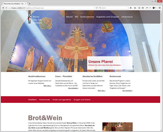 Screenshot der neuen Webseite der Pfarrei Herz Jesu Wiedikon