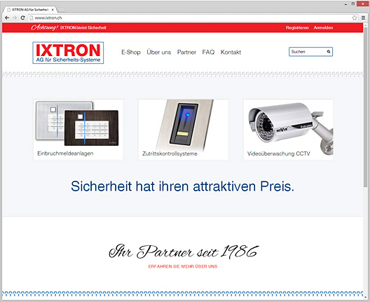 Screenshot der Startseite von IXTRON