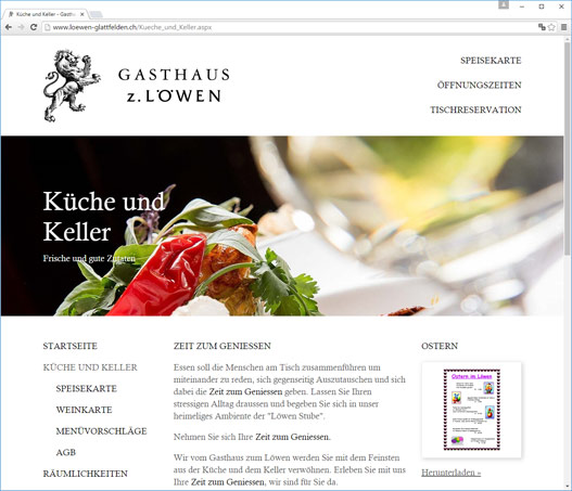 Screenshot der neuen responsiven Webseite des Gasthaus z. Löwen in Glattfelden