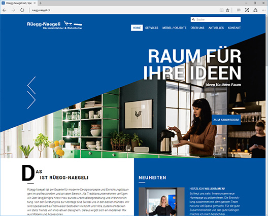 Neue Startseite von Rüegg-Naegeli mit Slider, animierter Ecke und Spezialtextschatten